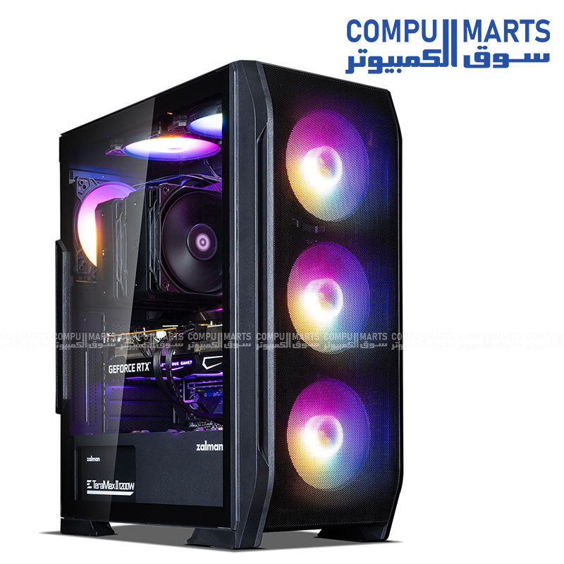 ZALMAN N7 PLUS V2 ATX Case RGB Fans Tempered Glass Front View