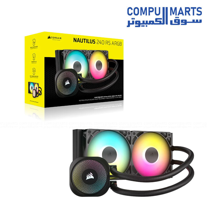 Corsair Nautilus 240 RS ARGB 240mm liquid CPU cooler dual fan radiator RGB cooling system Intel AMD compatible