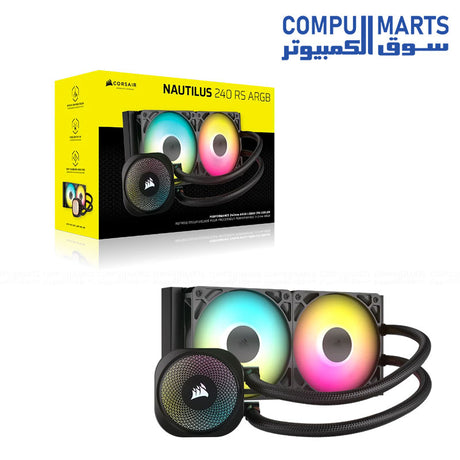Corsair Nautilus 240 RS ARGB 240mm liquid CPU cooler dual fan radiator RGB cooling system Intel AMD compatible