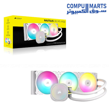 Corsair Nautilus 360 RS ARGB liquid CPU cooler 360mm White Black triple fan radiator Intel AMD compatible AIO cooling system