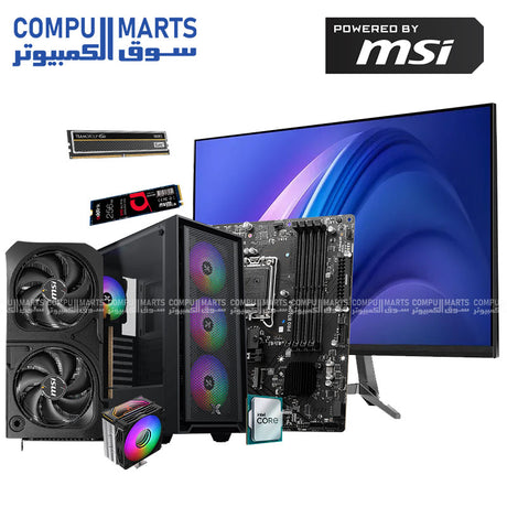 MSI RTX 5060 Gaming PC build featuring Intel Core i5-14400F processor, 16GB DDR5 5200MHz RAM, and MSI PRO B760M-P motherboard.
