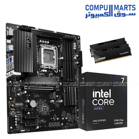 NOVA CMR1 PC hardware bundle featuring Intel Core Ultra 7 270K Plus processor, ASRock Z890 Pro-A LGA1851 motherboard, and TwinMOS VoltX 32GB 6000MHz DDR5 RAM
