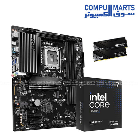 NOVA CMR1 PC hardware bundle featuring Intel Core Ultra 7 270K Plus processor, ASRock Z890 Pro-A LGA1851 motherboard, and TwinMOS VoltX 32GB 6000MHz DDR5 RAM