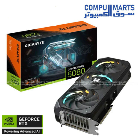 GIGABYTE GeForce RTX 5080 GAMING OC 16GB GDDR7 graphics card with triple-fan cooling, PCIe 5.0, HDMI 2.1b, and DisplayPort 2.1b support for 4K and 8K gaming PCs