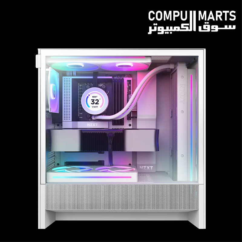 NZXT H5 Flow RGB case supporting E-ATX, ATX, Micro-ATX, and Mini-ITX motherboards