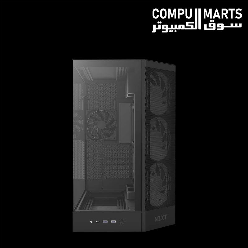 1. NZXT H9 Flow RGB mid tower case with four RGB fans, spacious interior, and advanced cooling support.