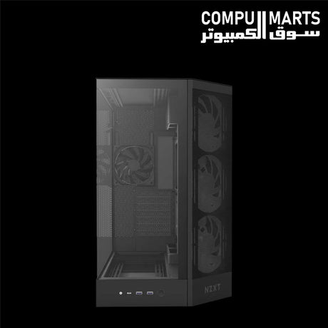 1. NZXT H9 Flow RGB mid tower case with four RGB fans, spacious interior, and advanced cooling support.