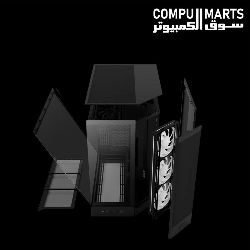 NZXT H9 Flow RGB computer case with USB Type-C connectivity and back-connect motherboard support.