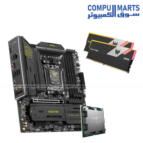 MSI MAG B850M MORTAR WIFI motherboard bundle with AMD Ryzen 7 9800X3D TRAY and Acer Predator DDR5 6000MT/s CL36 memory