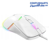 ONIKUMA CW929 White equipped with Insta A825 sensor, multiple DPI levels up to 6400, and 50M click durability available through Compumarts