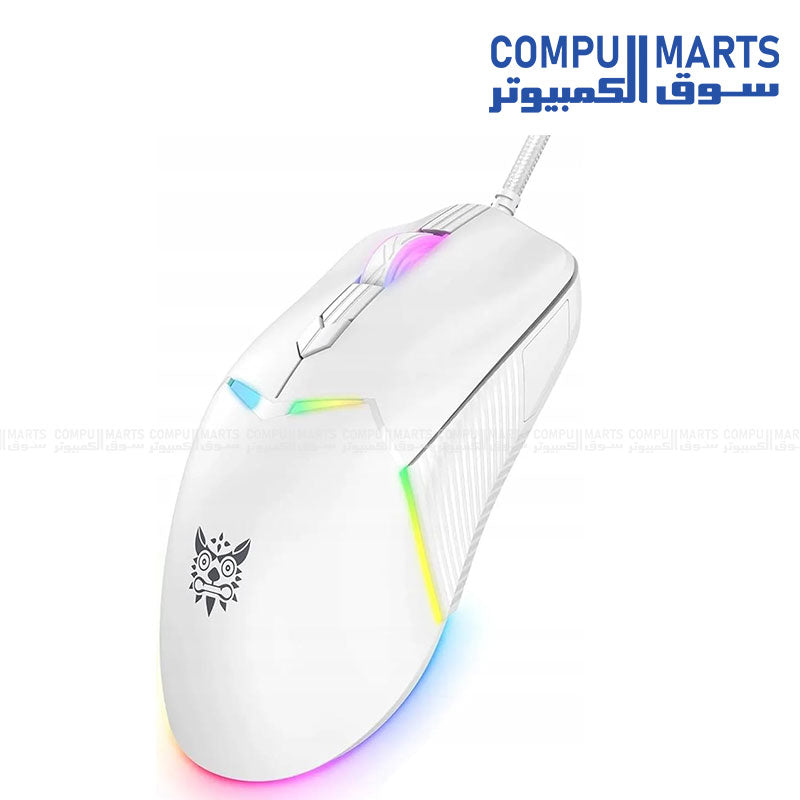 Featuring 6 programmable buttons and RGB lighting, the ONIKUMA CW929 White gaming mouse with lightweight 68g ergonomic design for gaming mouse users in Egypt