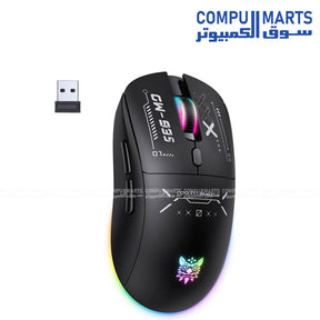 ONIKUMA CW935 2.4G Black gaming mouse with ergonomic design, 6-level DPI adjustment from 800–12800, triple-mode 2.4GHz wired and Bluetooth connectivity, and 6 programmable buttons