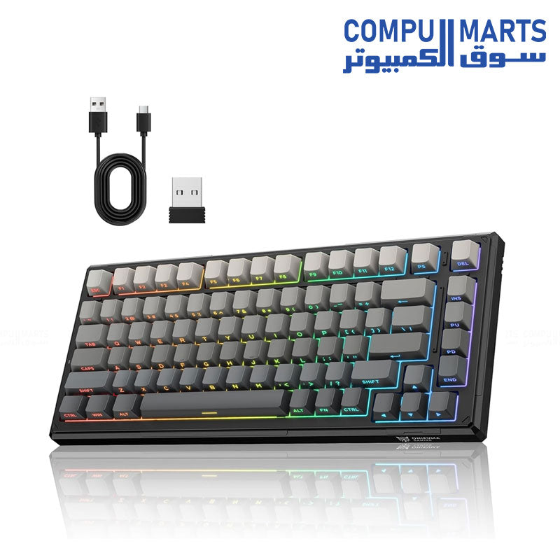 ONIKUMA G83 83-Key 75% Tri-Mode Wireless Mechanical Keyboard 2.4G Bluetooth USB-C 8000mAh Battery RGB Backlit Hot-Swappable PBT Keycaps Black Graye Knob ABS Double-Shot Keycaps Black