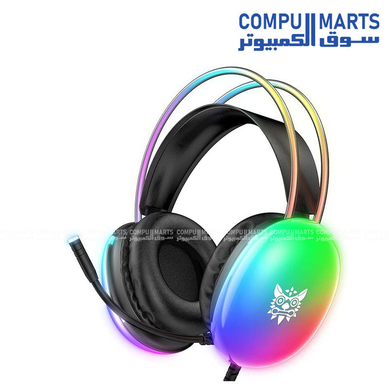 ONIKUMA X25 Black Wired 3.5mm Gaming Headset with boom mic, surround sound stereo, RGB lighting, over-ear design, 50mm drivers, and 20Hz–20kHz frequency response