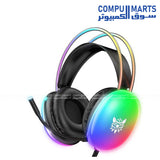 ONIKUMA X25 Black Wired 3.5mm Gaming Headset with boom mic, surround sound stereo, RGB lighting, over-ear design, 50mm drivers, and 20Hz–20kHz frequency response