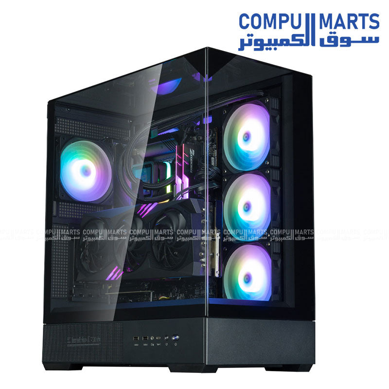 ZALMAN P40 Prism Plus Black ATX Case ARGB Fans Tempered Glass Front View