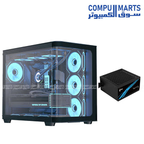 AeroCool P500C ARGB Mid-Tower Gaming Case with 750W LUX Bronze Power Supply – High Airflow – Tempered Glass