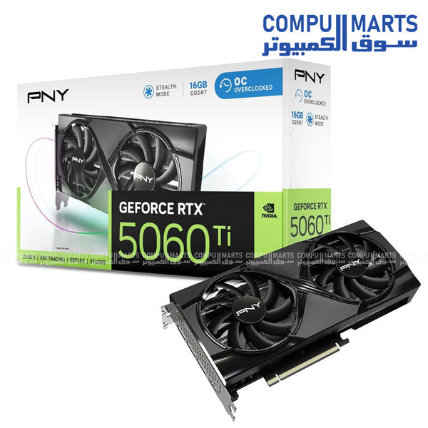 بطاقة رسومات PNY GeForce RTX 5060 Ti بسعة 16 جيجابايت، معززة بمعالج رسومات ثنائي المروحة، DLSS 4

