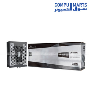 Seasonic Prime TX-1600 1600W Titanium Fully Modular PSU with black braided cables and digital hybrid fan