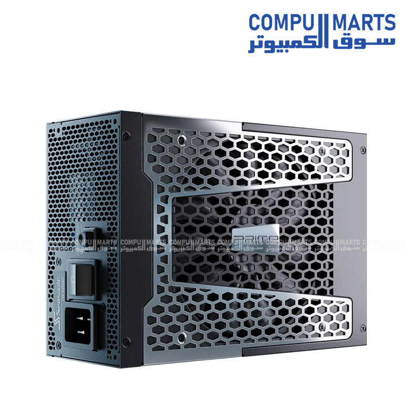 Seasonic Prime TX-1600 1600W Titanium Fully Modular PSU with black braided cables and digital hybrid fan