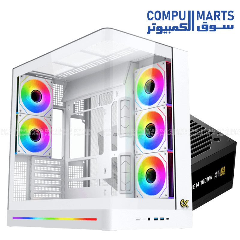 Xigmatek gaming hardware bundle including Pano II Air chassis paired with PRIME M 1000W 80 Plus Gold certified power supply unit