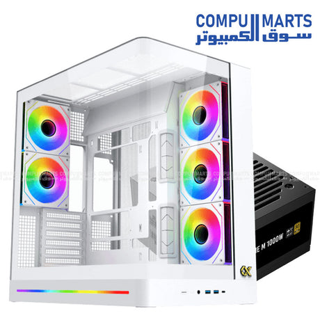 Xigmatek gaming hardware bundle including Pano II Air chassis paired with PRIME M 1000W 80 Plus Gold certified power supply unit