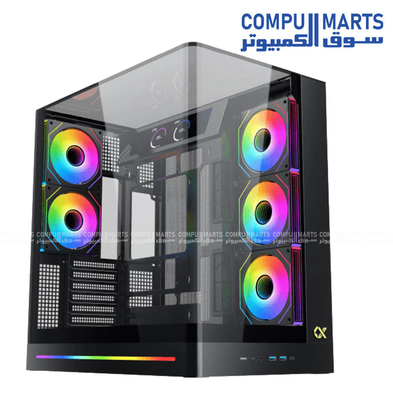 Xigmatek Pano II LCD Mid Tower Case E-ATX Back-Plug Support Vertical GPU USB-C 360mm Radiator Support - Black