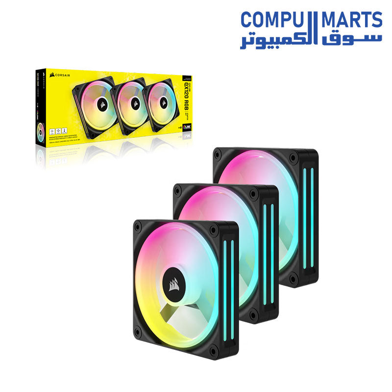 مروحة تبريد حاسوب CORSAIR iCUE LINK QX120 RGB بمقياس 120 مم بتعديل عرض النبض (PWM) مع عُدّة بدء التشغيل التي تتضمن موزع تحكم iCUE LINK

