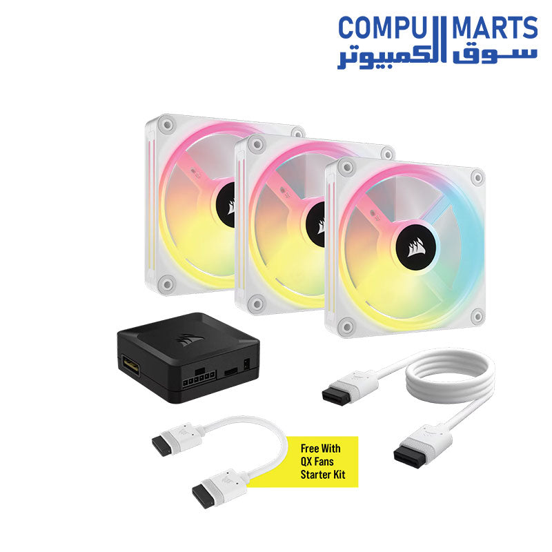 مروحة تبريد حاسوب CORSAIR iCUE LINK QX120 RGB بمقياس 120 مم بتعديل عرض النبض (PWM) مع عُدّة بدء التشغيل التي تتضمن موزع تحكم iCUE LINK

