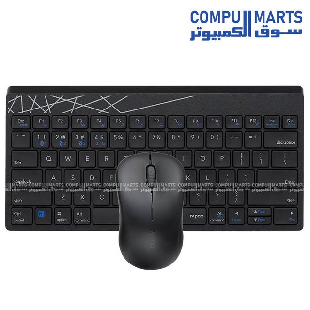 RAPOO 8000M Multi-Mode Wireless Desktop Set Bluetooth 2.4GHz Keyboard and Mouse