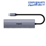 RAPOO XD61 USB-C docking station with 100W PD input and 95W output