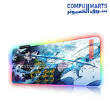 RGB large anime Giyu Sword gaming mouse pad 31.5x15.7 inch with stitched edges and non slip rubber base for keyboard and mouse setup