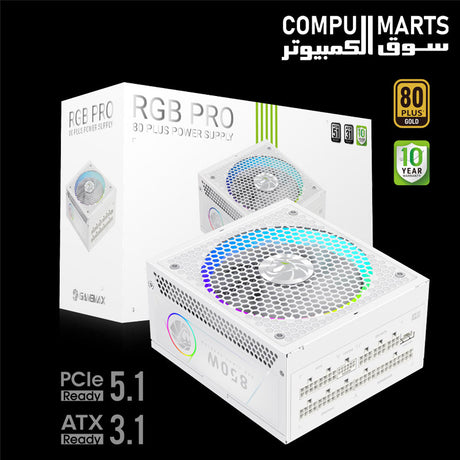 GameMax RGB PRO 850G PSU with customizable ARGB fan lighting