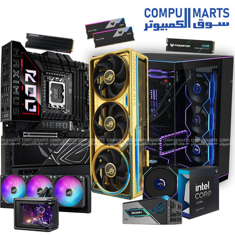 ASUS ROG RTX 5090 high end gaming PC with Core Ultra 9, dual NVMe SSD, 64GB DDR5 RAM and RGB liquid cooling