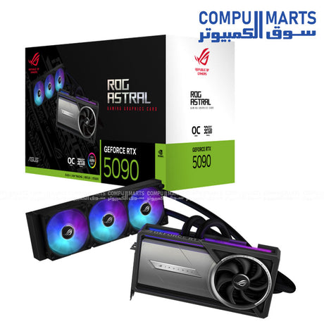 ROG Astral LC GeForce RTX 5090 32GB GDDR7 OC Edition graphics card – liquid cooling with radiator – ARGB AURA Sync – HDMI 2.1b & DisplayPort 2.1b – high-performance gaming GPU in Egypt
