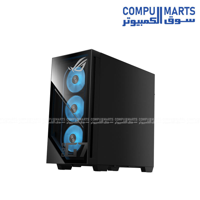 ROG G700 2025 gaming desktop with Ultra 7 processor, RTX 5070 graphics, 32GB RAM, and RGB lighting.