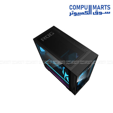 ROG G700 2025 gaming desktop with Ultra 7 processor, RTX 5070 graphics, 32GB RAM, and RGB lighting.