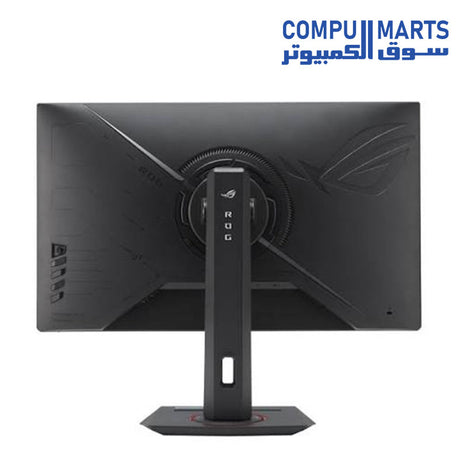 Rear view of the ASUS ROG Strix XG27UCG Gen2 monitor highlighting Aura Sync lighting design and I/O connectivity ports[cite: 1]