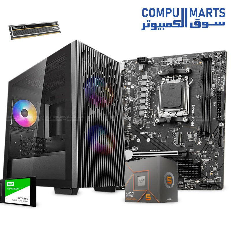 Ryzen-5-8500G-Processor-AMD-6-Core-12-Thread-PRO-A620M-MOTHERBOARD-MSI-AMD-DDR5-GREEN-2.5-Hard-SSD-WD-SX6000-SSD-XPG- 256GB-MATREXX-40-COMPUTER-CASE-Deepcool-RGB
