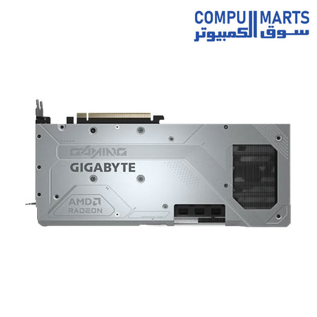 Side profile of the 16GB Radeon RX 9070 XT graphics card.