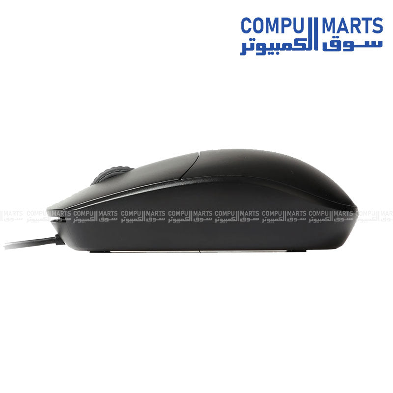 Rapoo N100 black USB wired mouse on white background – ergonomic design