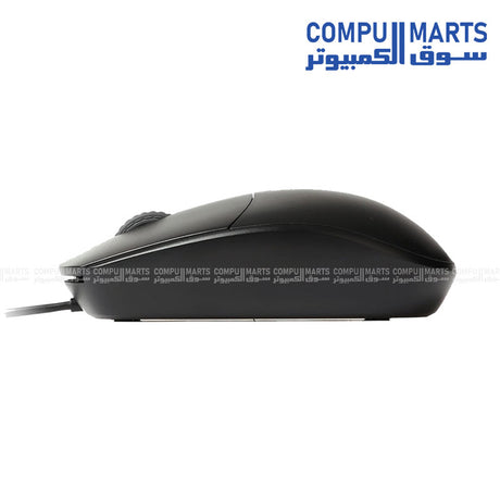 Rapoo N100 black USB wired mouse on white background – ergonomic design