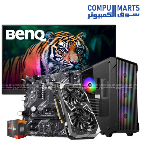 Ryzen 5 4500 – Gaming PC Bundle – RTX 3050 6GB 16GB RAM SSD BenQ Monitor Setup