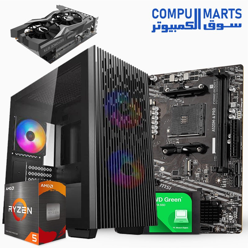 AMD Ryzen 5 4500 Processor + MSI A520M-A PRO Motherboard + 16GB DDR4 3200MHz RAM + GPU Options: GTX 1650 / RTX 3050 6GB / RTX 3060 12GB + 240GB SATA SSD + Deepcool MATREXX 40 3FS RGB Case + 600W PSU – Budget to Mid-Range Gaming PC Bundle – Egypt

