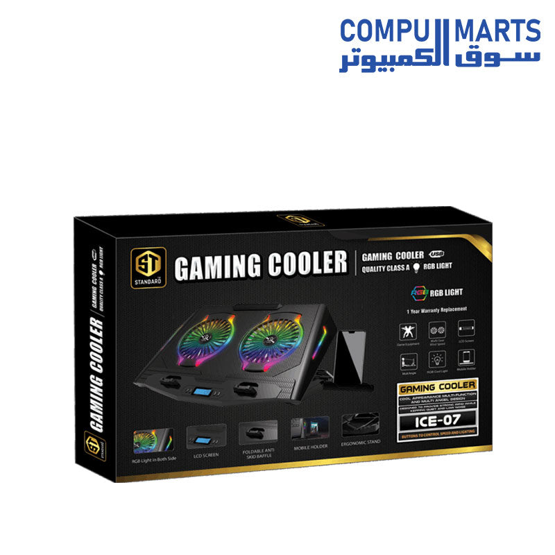 ST-Standard ICE 07 RGB Laptop Cooler - Dual 140mm Fans, 5-Level Height Adjustable, Ultra-Quiet Cooling