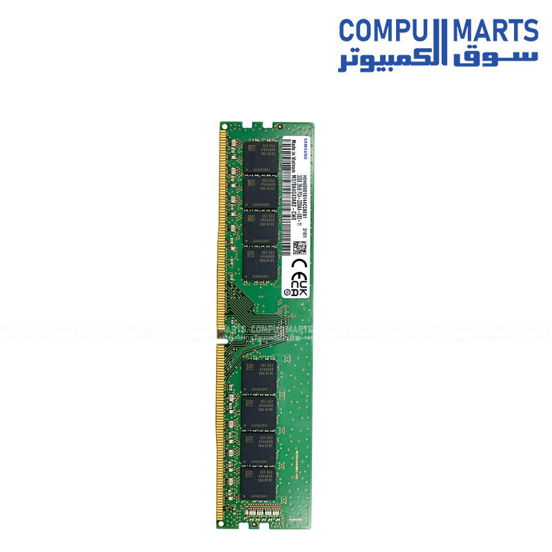 High capacity Samsung 32GB DDR4 UDIMM memory with 3200MHz frequency and PC4-25600 speed designed for desktop and workstation systems