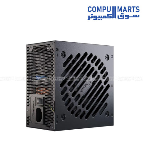 Fully modular Seasonic power supply featuring 850W total continuous power, individual black braided cables, and smart silent fan control available at Compumarts