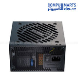 Fully modular Seasonic power supply featuring 850W total continuous power, individual black braided cables, and smart silent fan control available at Compumarts