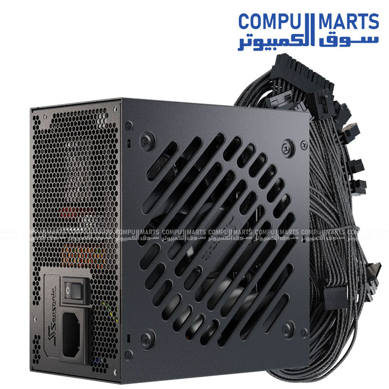 Reliable Seasonic 650W desktop PSU with fixed black braided cables and 120mm cooling fan for PC setups in Egypt