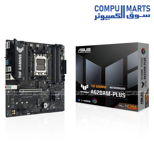 ASUS TUF GAMING A620AM-PLUS micro-ATX motherboard – AMD AM5 socket – supports Ryzen 9000/8000/7000 CPUs, DDR5 RAM, dual M.2 PCIe 4.0, Realtek 2.5Gb LAN, Aura Sync RGB – durable gaming motherboard in Egypt